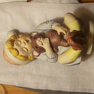 Vintage Ceramic Music Box- Girl Holding Teddy Bear